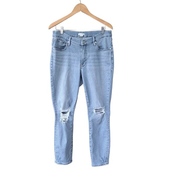 Good American Good Legs Distressed  Crop Jeans Size 15 Light Wash - Picture 2 of 10
